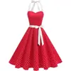 Foto Real del Popular Vestido Acampanado Estampado de Cuello Halter Estilo Hepburn Vintage en Aliexpress