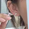 Brinco de clipe estético de fita para mulheres, laço de balé com zircônia, clipe de osso da orelha sem furo, brincos de nicho para estudantes mulheres