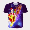 Camiseta Masculina de Verão Europeia e Americana com Gola Redonda Estampa Digital 3D de Natal Top Casual Soltinho de Manga Curta para Casal