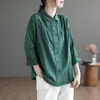 Camisa de algodão de manga comprida com abotoamento duplo estilo coreano para mulheres, top interno com gola polo para primavera e outono, camisa básica de design solto