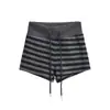 4165-26 Verano Estilo Coreano Cintura Alta Cintura Elástica Cordón de Ajuste Costilla Patchwork Rayas Pantalones Cortos Casuales para Casa