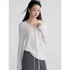 Camiseta de Manga Larga con Cuello Redondo de Gama Media GemingDesigned, Nueva para Otoño, Estilo Coreano para Viajar, Mujer S2081F
