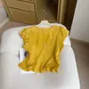 Camisa Versátil de Verão Estilo Francês com Barra Franzida Manga Curta Estilo Coreano Cor Sólida Moda Jovem Elegante Modeladora para Mulheres