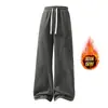 Calça de moletom masculina TK transfronteiriça europeia e americana com forro de fleece, cordão, perna reta larga, modelagem solta, calça esportiva longa com bolsos