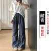 Calça Cargo Xadrez Azul Marinho Estilo Novo 2026 para Mulheres, Verão Cintura Alta Casual Solta Estilo Bf Calça de Perna Larga Plissada