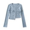 Estilo europeo y americano 2023 diseño de otoño para chicas calientes cárdigan de punto ajustado sexy plisado top básico irregular
