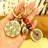 Llavero de Calabaza Zodiacal con Colgante de Tai Chi Bagua de Cinabrio Cuerda Amarilla Monedas de los Cinco Emperadores Estilo Antiguo Unisex Adorno Colgante