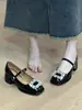 Zapatos Mary Jane de Cuero Negro de Tacón Alto a la Moda Estilo Francés 2025 para Mujer, Zapatos de Boda con Pedrería, Zapatos de Novia, Zapatos de Tacón Grueso de un Solo Color
