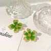Cristal Verde ~ Pendientes de Cristal Románticos de Lujo con Flor de Cristal de Entrada Francesa para Mujer 2023 Nuevo Estilo Exquisitos Pendientes de Celebridad de Internet