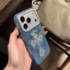Funda para Teléfono Móvil Apple 17Promax Ins Coreana Cruzada Iphone16 Brillo 13 Patrón de Mezclilla 14P Dura 15