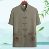 Traje Tang Delgado de Verano para Hombre, de Mediana Edad y Anciano, Conjunto de Manga Corta de Seda de Hielo, Estilo Retro Chino Hanfu Casual Atuendo de Papá, Estilo Chino