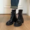 Chuyuji 2026 Nuevas Botas Martin de Tacón Alto con Suela Gruesa, Versátiles y Elegantes para Mujer, con Plataforma Impermeable, Cordones, Botines Elásticos Negros