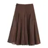 Saia Midi de Chiffon com Bolinhas Retrô para Mulheres, Cintura Alta com Amarração Lateral, Saia Evasê Drapada, Em Estoque