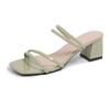 Sandalias de Tacón Medio Estilo Nuevo 2025 para Mujer, Zapatos de Mujer de Correa Única con Tacón Grueso, Sandalias Negras de Tira Fina para Mujer, Talla Grande Comercio Exterior