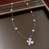 Collar Colgante de Lazo de Perla con Baño de Oro Real, Sencillo y Versátil, Estilo de Lujo Ligero, Cadena para Clavícula, Joyería de Diseño de Nicho para Mujeres