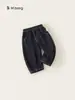 Roupas Infantis You Bao Primavera e Outono Novos Calças para Meninos Costura Contrastante Calças Cropped Infantis Calças de Pernas Retas Jeans Soltos para Meninas