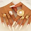 Joyería de Moda Transfronteriza Europea y Americana Geométrico Irregular Perla Aleación Anillo Retro Personalizado Juego de Anillos de Alta Gama