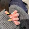 Novas Unhas Vestíveis Feitas à Mão: Manicure de Bolinhas Dopamina com Atmosfera de Luxo, Unhas Vestíveis com Laço para o Verão