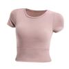 Liquidação Primavera/Verão Novo Top Esportivo Curto Feminino com Bojo, Justo, Sexy, Slim-Fit, Manga Curta, Roupa para Treino