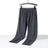 Pantalones de seda de hielo tobilleros negro gris azul pantalones rectos estilo coreano casual para hombre pantalones de seda de hielo con alta elasticidad secundaria versión pública