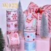 Cinta de Navidad de 3 Yardas con Borde de Alambre, Árbol de Navidad, Reno, Moño, Accesorios, Cinta para Envoltura de Regalos