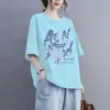 Lightning Warehouse Camiseta de Verano 100kg Tallas Grandes Algodón Manga Corta Corte Holgado Cubre Vientre Adelgazante Estampada para Mujer