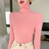 Suéter de cuello alto para mujer transfronterizo para otoño e invierno, top base de punto acanalado de cuello alto sin costuras, top interior de punto ajustado