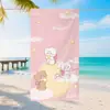 Toalha de Praia de Microfibra com Estampa Digital de Gato Mikko Desenho Animado com Laço Fofo para Meninas, Toalha Portátil
