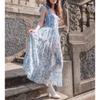 Traje de baño de una pieza de nuevo estilo europeo y americano 2024 con lazo, estampado a doble cara y conjunto de falda pareo 2389 Traje de baño de una pieza con protección solar