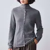 Cárdigan reversible de lana pura con borde enrollado para mujer, suéter de punto de cuello alto, suéter base abotonado de corte holgado, abrigo cálido