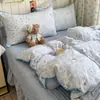 Conjunto de 4 peças de lençol e cobre-leito de algodão fofo com borda de concha, estilo Ins, fresco e simples, para camas beliche de dormitório estudantil, conjunto de 3 peças de capa de edredom