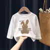 H2244# Camiseta de Manga Longa de Outono para Meninas Zhongda Nova Infantil Solta Casual Street Cartoon Estampada Camisa Básica