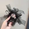 Elástico de Cabelo de Fita de Malha Estilo Coreano com Aplicação Pesada de Strass, Borda de Cetim, Acessório de Cabelo Elegante e Estiloso para o Dia a Dia