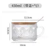 Taza de Café Retro con Asa de Vidrio Repujado Transfronteriza con Cuchara Tapa de Madera Taza para Avena Taza para Desayuno Taza de Leche Bol para Yogur