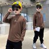 Camiseta Cálida de Cuello Alto para Niño Otoño e Invierno 2024 Nueva Top Casual Interior de Terciopelo para Niños Medianos y Grandes
