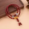Pulsera de Cinabrio para Mujer Doble Círculo Flor de Loto Colgante Pixiu para Mujer Cuerda de Mano Vintage Sencilla Bolsa de la Fortuna de Cinabrio Regalo de Este Año