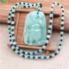 Collar de suéter largo y chic con colgante de vidrio imitación jade y colgante de amatista rosa de la suerte, estilo coreano para mujer, combinable