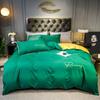 Juego Sencillo de Cuatro Piezas de Sábanas de Cama al por Mayor Bordadas Cepilladas de Lujo Ligero, Fundas de Edredón, Ropa de Cama Juego de Tres Piezas de Algodón Puro Lavado