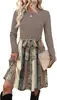 Vestido Transfronteiriço Gola Redonda Canelado Manga Longa Patchwork Xadrez Cadarço Cintura Marcada Corte A Estilo Europeu Outono/Inverno Roupas Femininas