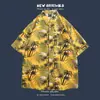 Camisa havaiana floral de manga curta, estilo retrô vetiver de Hong Kong, versão coreana da camisa da moda e estilosa para homens e mulheres, top para casal
