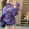 Camisa de Malla con Encaje Empalmado de Hombro Asimétrico de Manga Larga para Mujer Verano Morado Ajustada Diseño Puro Deseo Top Delgado