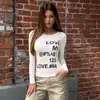 Camiseta fina de manga larga con cuello redondo y estampado de letras para estilo urbano de otoño, versátil y estilizada, camiseta básica lisa informal