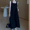 Vestido largo tipo camiseta sin mangas, de cuello cuadrado, hombros anchos, para mujer, corte recto, holgado, con caída, para vacaciones casuales, vestido adelgazante