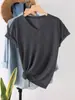 Moda Europea y Americana Simple Color Sólido Cuello en V Tops Camisetas de Manga Corta para Mujer Venta al por Mayor en Amazon y Ebay