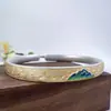 Pulsera de plata 9999 con detalles dorados, esmalte de miles de millas de ríos y montañas, nubes auspiciosas, montañas verdes, aguas verdes, figura de montañas y ríos, pulsera de plata de ley