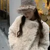 Sombrero de Jinete con Ala de Piel Sintética de Diseñador Coreano de Nicho para Mujer, Sombrero Plano Retro de Alta Gama, Gorra de Periódico, Otoño e Invierno