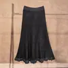 Falda Plisada de Punto con Bordes Fruncidos para Mujer, Otoño e Invierno, Cintura Elástica, Falda de Línea A Acampanada de Longitud Media, Adecuada para Usar en Capas o Sola