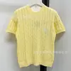PO Camiseta de verano de manga corta para mujer, estilo nuevo, bordada, de alta gama, chic, ajustada, única, de punto de seda helada