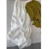 Pantalones blancos de algodón y lino para mujer, pantalones finos de verano, pantalones casuales rectos de ramio de cintura alta, pantalones de lino de pierna ancha, pantalones de protección solar