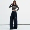 Jeans casuales de estilo americano color caqui transfronterizos con bolsillos tridimensionales para mujer, nuevo modelo de principios de otoño 2026 con diseño de múltiples tachuelas